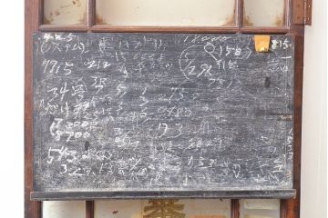 和製アンティーク　大正ロマン　総ケヤキ材　黒板付き　レトロな雰囲気あふれる木製ドア1枚(扉、建具)(R-053290)