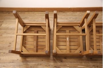 中古　 old maison(オールドメゾン)　チーク材　ナチュラルテイストの空間づくりにおすすめのチェア4脚セット(板座チェア、椅子)(R-053304)