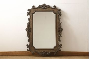 中古　美品　永田良介商店　希少!華やかな彫刻のフレームが存在感を示すミラー(鏡)(R-053311)