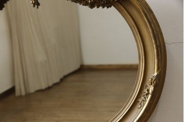 フランスアンティーク　緻密な装飾が見事な彫刻ミラー(壁掛けミラー、鏡)(R-053315)