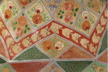 中古　海外輸入家具　民芸家具　パキスタン製　エスニックな色づかいが空間をお洒落に演出する特大のキャメルランプ(フロアスタンド、フロアライト、照明)(R-053326)