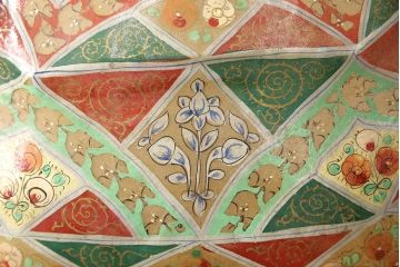 中古　海外輸入家具　民芸家具　パキスタン製　エスニックな色づかいが空間をお洒落に演出する特大のキャメルランプ(フロアスタンド、フロアライト、照明)(R-053326)