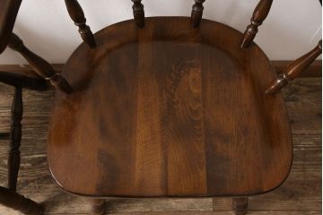 ビンテージ家具　飛騨産業　穂高シリーズ　キツツキマーク　木のぬくもりを感じるアームチェア2脚セット(キャプテンチェア、椅子、板座チェア、ヴィンテージ)(R-053336)