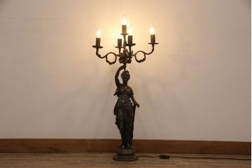 フランスビンテージ　神聖な雰囲気を漂わせるブロンズ像ランプ(西洋アンティーク照明、フロアスタンド、ヴィンテージ)(R-053345)