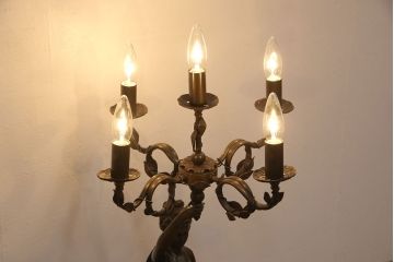 フランスビンテージ　神聖な雰囲気を漂わせるブロンズ像ランプ(西洋アンティーク照明、フロアスタンド、ヴィンテージ)(R-053345)