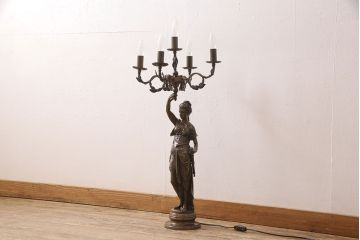 フランスビンテージ　神聖な雰囲気を漂わせるブロンズ像ランプ(西洋アンティーク照明、フロアスタンド、ヴィンテージ)(R-053345)