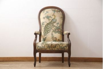 イタリアビンテージ　絶版品　イタリア高級家具　SELVA(セルバ)社製　オリエンタルな雰囲気が魅力の希少なラウンジアームチェア(椅子、ヴィンテージ)(R-053380)