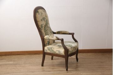 イタリアビンテージ　絶版品　イタリア高級家具　SELVA(セルバ)社製　オリエンタルな雰囲気が魅力の希少なラウンジアームチェア(椅子、ヴィンテージ)(R-053380)