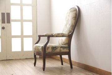 イタリアビンテージ　絶版品　イタリア高級家具　SELVA(セルバ)社製　オリエンタルな雰囲気が魅力の希少なラウンジアームチェア(椅子、ヴィンテージ)(R-053380)