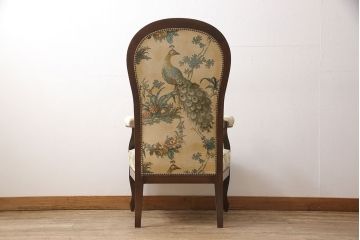 イタリアビンテージ　絶版品　イタリア高級家具　SELVA(セルバ)社製　オリエンタルな雰囲気が魅力の希少なラウンジアームチェア(椅子、ヴィンテージ)(R-053380)