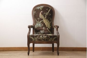 イタリアビンテージ　絶版品　イタリア高級家具　SELVA(セルバ)社製　オリエンタルな雰囲気が魅力の希少なラウンジアームチェア(椅子、ヴィンテージ)(R-053381)