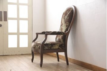 イタリアビンテージ　絶版品　イタリア高級家具　SELVA(セルバ)社製　オリエンタルな雰囲気が魅力の希少なラウンジアームチェア(椅子、ヴィンテージ)(R-053381)