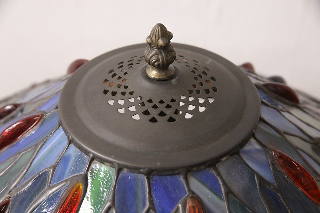 中古　アンティーク風　ステンドグラスがおしゃれ!ドラゴンフライの個性的なデザインが目を引くフロアスタンド(スタンドライト、照明)(R-053385)