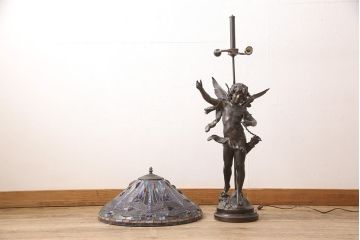 中古　アンティーク風　ステンドグラスがおしゃれ!ドラゴンフライの個性的なデザインが目を引くフロアスタンド(スタンドライト、照明)(R-053385)