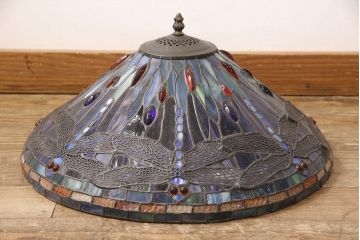 中古　アンティーク風　ステンドグラスがおしゃれ!ドラゴンフライの個性的なデザインが目を引くフロアスタンド(スタンドライト、照明)(R-053385)