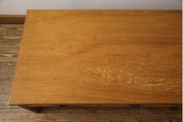 中古　民芸家具　屋久杉　蜜に詰まった杢目が美しく上品な文机(座机、在宅ワーク、在宅用ローテーブル、ワークデスク、引き出し)(R-053389)