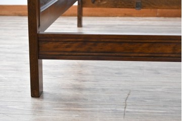 フランスアンティーク　ビーチ材　年月を重ねて味を増した本革の風合いが魅力的なベッドフレーム(ダブルサイズ、レザー)(R-053393)