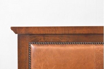 フランスアンティーク　ビーチ材　年月を重ねて味を増した本革の風合いが魅力的なベッドフレーム(ダブルサイズ、レザー)(R-053393)