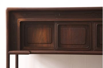 中古　伝統工芸品　大阪唐木指物　立花作　カリン(花梨)材　漆塗り　格式高い和の空間づくりにおすすめな飾り棚(茶棚、収納棚、戸棚)(R-053397)