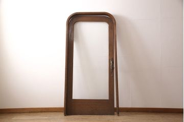 和製アンティーク　昭和中期　ノスタルジックな雰囲気漂う枠付きアーチドア(ガラス扉、建具)(R-053399)