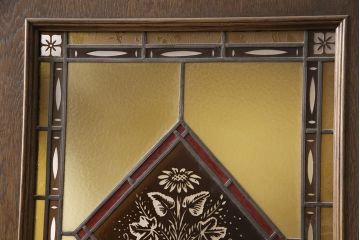 和製ビンテージ　永田洋家具店　永田良介商店　凝ったデザインのステンドグラスが魅力的な木製ドア(扉、建具、ヴィンテージ)(R-053400)