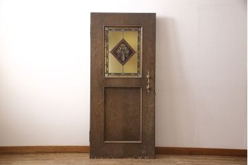 和製ビンテージ　永田洋家具店　永田良介商店　凝ったデザインのステンドグラスが魅力的な木製ドア(扉、建具、ヴィンテージ)(R-053400)