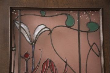 和製ビンテージ　永田洋家具店　永田良介商店　絵画を飾ったようなおしゃれな空間を演出するステンドグラス入り木製ドア(扉、建具、ヴィンテージ)(R-053401)