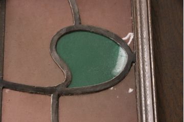 和製ビンテージ　永田洋家具店　永田良介商店　絵画を飾ったようなおしゃれな空間を演出するステンドグラス入り木製ドア(扉、建具、ヴィンテージ)(R-053401)