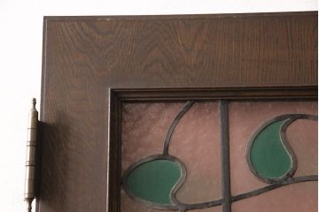 和製ビンテージ　永田洋家具店　永田良介商店　絵画を飾ったようなおしゃれな空間を演出するステンドグラス入り木製ドア(扉、建具、ヴィンテージ)(R-053401)