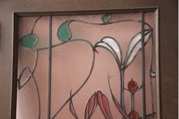 和製ビンテージ　永田洋家具店　永田良介商店　絵画を飾ったようなおしゃれな空間を演出するステンドグラス入り木製ドア(扉、建具、ヴィンテージ)(R-053401)