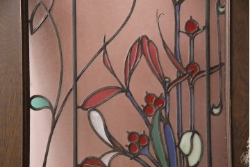 和製ビンテージ　永田洋家具店　永田良介商店　絵画を飾ったようなおしゃれな空間を演出するステンドグラス入り木製ドア(扉、建具、ヴィンテージ)(R-053401)