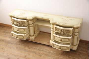ヴィンテージ家具　イタリア　SILIK(シリック)　ロココ調　小花柄が可愛らしい雰囲気を醸し出す小振りなサイドボード(サイドチェスト、ローボード、テレビボード、ビンテージ)(定価約100万円)(R-053406)