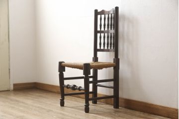 中古　松本民芸家具　38型　落ち着きのある色味とラッシのコントラストがおしゃれなスピンドルチェア(定価14万円)(ダイニングチェア、椅子)(R-053412)