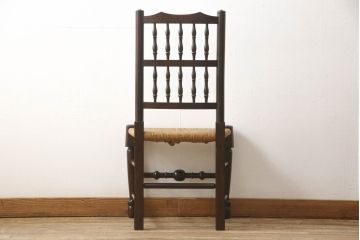 中古　松本民芸家具　38型　落ち着きのある色味とラッシのコントラストがおしゃれなスピンドルチェア(定価14万円)(ダイニングチェア、椅子)(R-053412)