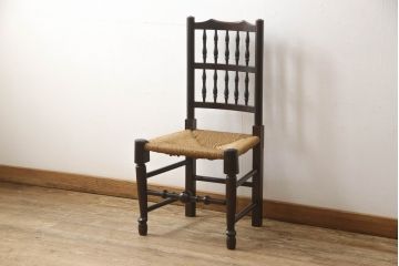 中古　松本民芸家具　38型　落ち着きのある色味とラッシのコントラストがおしゃれなスピンドルチェア(定価14万円)(ダイニングチェア、椅子)(R-053413)