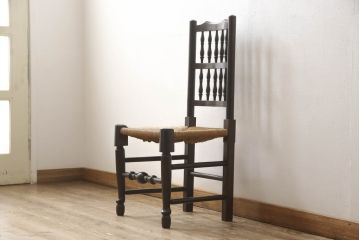 中古　松本民芸家具　38型　落ち着きのある色味とラッシのコントラストがおしゃれなスピンドルチェア(定価14万円)(ダイニングチェア、椅子)(R-053413)