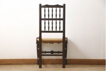 中古　松本民芸家具　38型　落ち着きのある色味とラッシのコントラストがおしゃれなスピンドルチェア(定価14万円)(ダイニングチェア、椅子)(R-053413)
