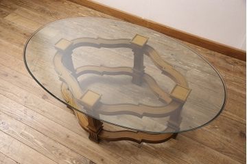 中古　美品　DREXEL HERITAGE(ドレクセルヘリテイジ)　FRANCESCA(フランチェスカ)シリーズ　エレガントな雰囲気を醸し出すシルエットが美しいカクテルテーブル(センターテーブル、ローテーブル、リビングテーブル、ガラステーブル)(定価約48万円)(R-053421)