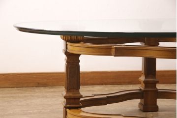 中古　美品　DREXEL HERITAGE(ドレクセルヘリテイジ)　FRANCESCA(フランチェスカ)シリーズ　エレガントな雰囲気を醸し出すシルエットが美しいカクテルテーブル(センターテーブル、ローテーブル、リビングテーブル、ガラステーブル)(定価約48万円)(R-053421)