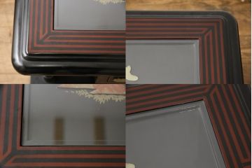 ビンテージ家具　高級品!美しい螺鈿(らでん)と石細工の絵が見事な両面使いローテーブル(センターテーブル、座卓、ヴィンテージ)(R-053432)