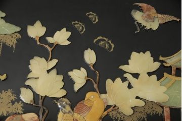 ビンテージ家具　高級品!美しい螺鈿(らでん)と石細工の絵が見事な両面使いローテーブル(センターテーブル、座卓、ヴィンテージ)(R-053432)