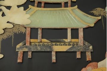 ビンテージ家具　高級品!美しい螺鈿(らでん)と石細工の絵が見事な両面使いローテーブル(センターテーブル、座卓、ヴィンテージ)(R-053432)