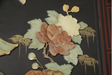 ビンテージ家具　高級品!美しい螺鈿(らでん)と石細工の絵が見事な両面使いローテーブル(センターテーブル、座卓、ヴィンテージ)(R-053432)