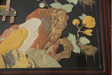 ビンテージ家具　高級品!美しい螺鈿(らでん)と石細工の絵が見事な両面使いローテーブル(センターテーブル、座卓、ヴィンテージ)(R-053432)