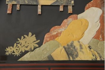 ビンテージ家具　高級品!美しい螺鈿(らでん)と石細工の絵が見事な両面使いローテーブル(センターテーブル、座卓、ヴィンテージ)(R-053432)