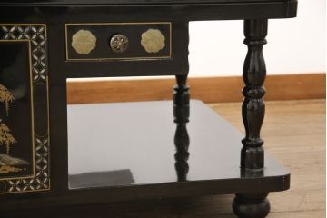 ビンテージ家具　高級品!美しい螺鈿(らでん)と石細工の絵が見事な両面使いローテーブル(センターテーブル、座卓、ヴィンテージ)(R-053432)