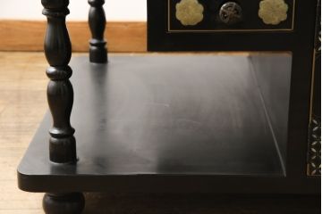 ビンテージ家具　高級品!美しい螺鈿(らでん)と石細工の絵が見事な両面使いローテーブル(センターテーブル、座卓、ヴィンテージ)(R-053432)