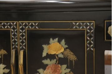 ビンテージ家具　高級品!美しい螺鈿(らでん)と石細工の絵が見事な両面使いローテーブル(センターテーブル、座卓、ヴィンテージ)(R-053432)