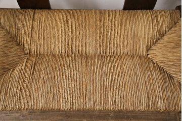中古　美品　松本民芸家具　#77型  ラッシ座(ガマ座)の二人掛け曲肘イス(アームベンチ、ソファ、椅子)(定価約33万円)(R-053435)
