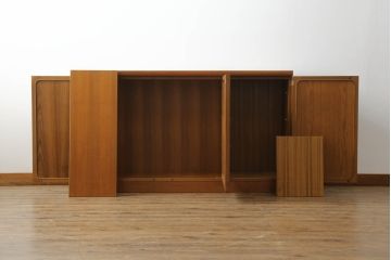 和製ビンテージ　チーク材　日田工芸　扉のデザインがお洒落なサイドボード(キャビネット、収納棚、戸棚、ヴィンテージ)(R-053440)